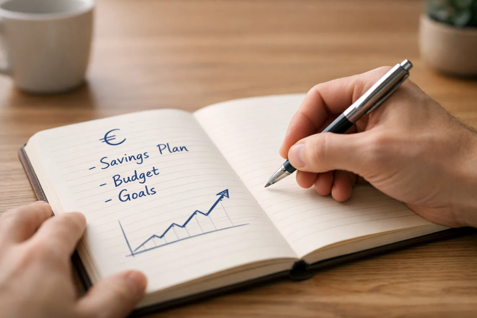 Persona che prende appunti con simbolo euro e grafico semplice